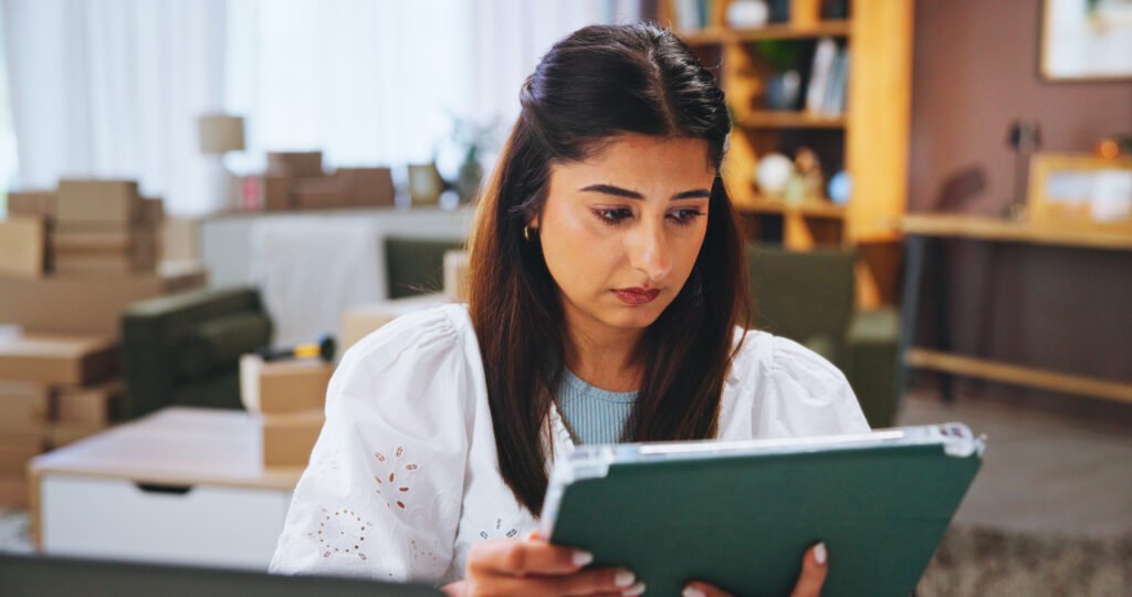 The current image has no alternative text. The file name is: small-business-digital-woman-with-tablet-home-package-logistics-delivery-tracking-online-shop-entrepreneur-owner-inventory-app-order-info-ecommerce-stock-distribution-scaled.jpg